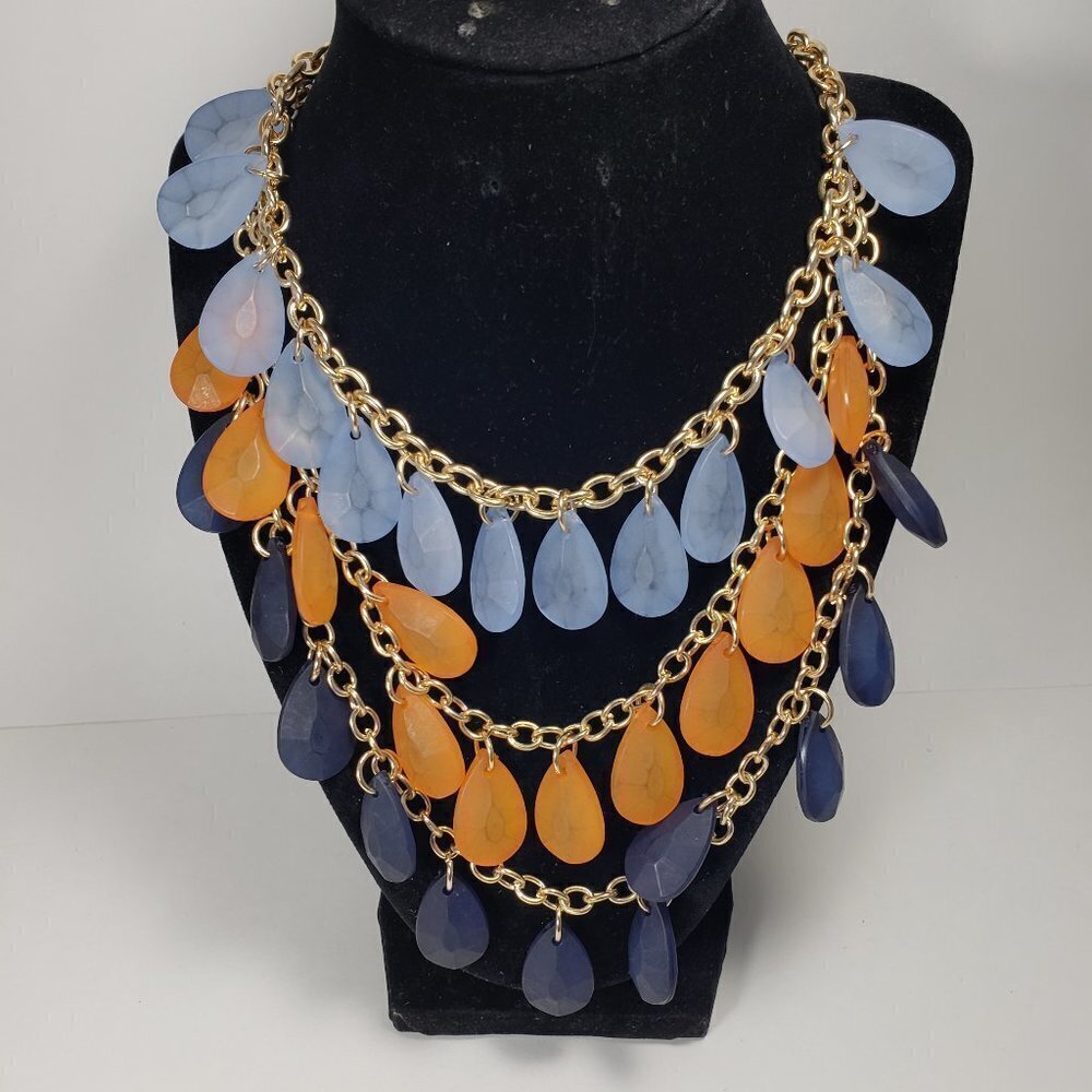 Polished Gold-tone Multi Layer - Colorful Water Droplets Beaded Necklace - Women